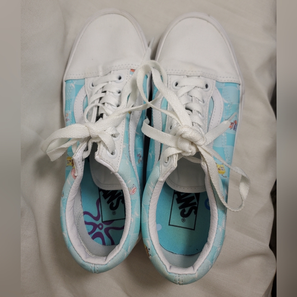 Vans White and Sky Blue Patterned Sneakers
